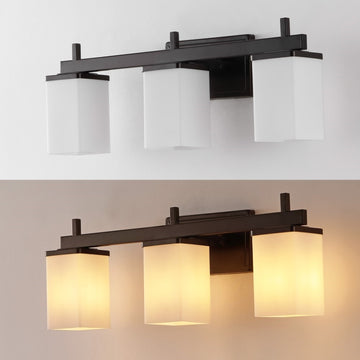 Caia 22.38" 3-Light Modern Contemporary Vanity Light with Frosted Glass Shades and Bathroom Hardware Accessory Set - JONATHAN Y